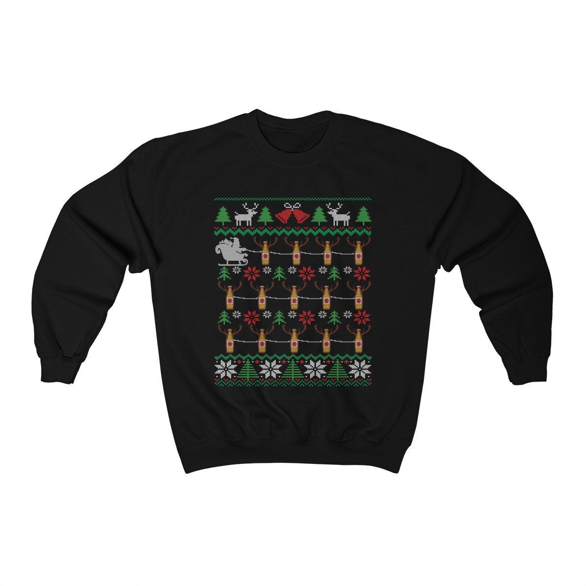 Beer Reindeer Pulling Santa Sleigh | Funny Beer Drinker Ugly Christmas Sweatshirt | Craft Beer Lover Gift | Christmas Brewing Shirt