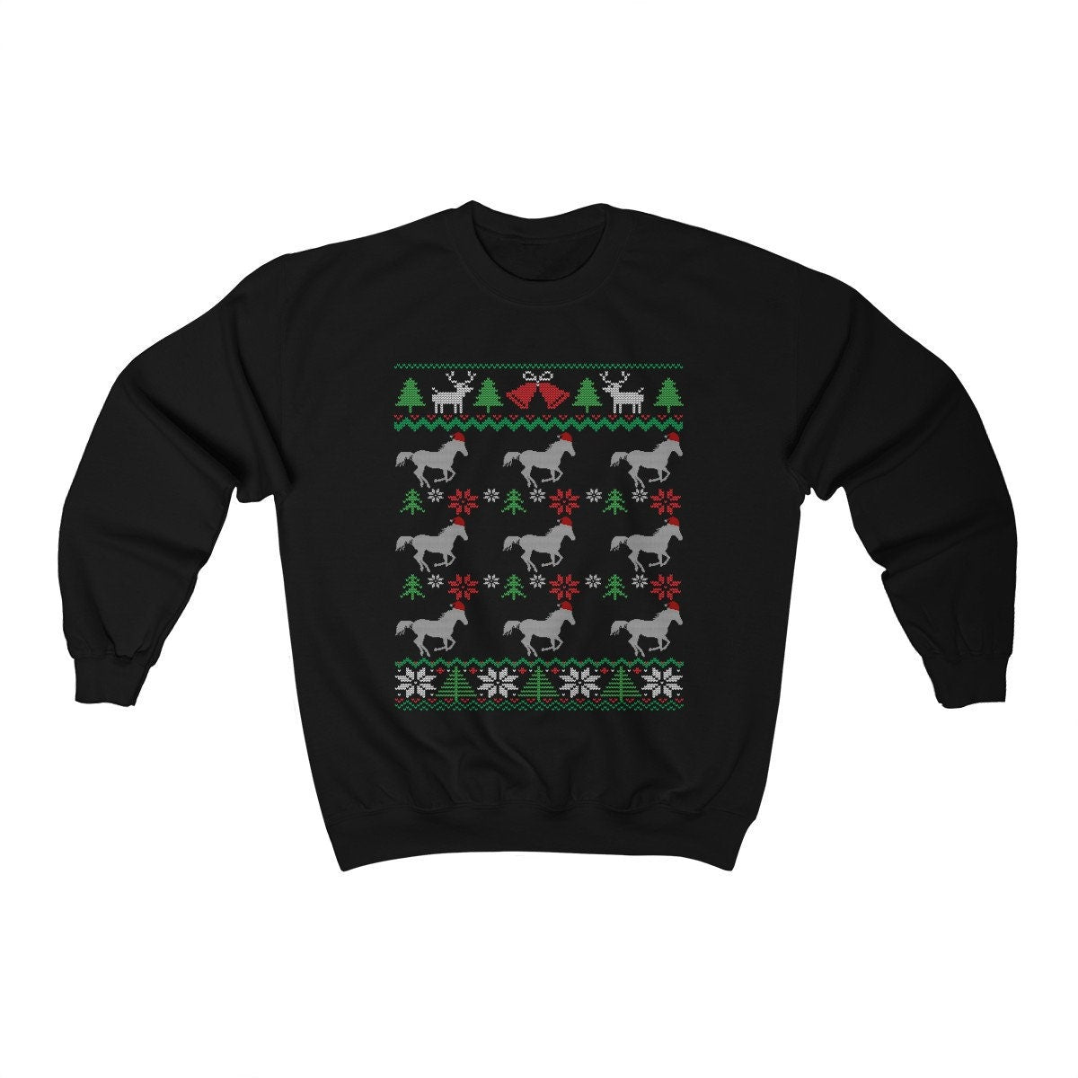 Horses Wearing Santa Hats | Funny Equestrian Ugly Christmas Sweatshirt | Horse Lover Gift | Christmas Horseback Riding Jockey Shirt