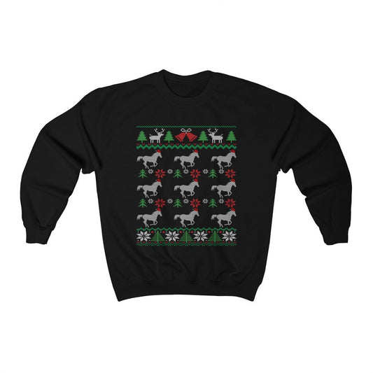 Horses Wearing Santa Hats | Funny Equestrian Ugly Christmas Sweatshirt | Horse Lover Gift | Christmas Horseback Riding Jockey Shirt