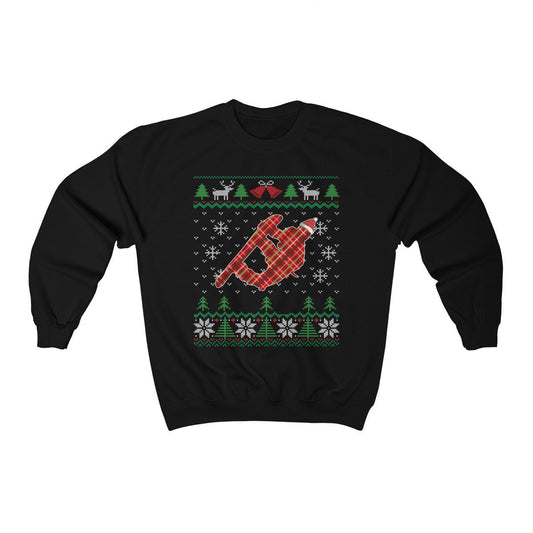 Snowboarder Santa Claus Ugly Christmas Sweatshirt, Plaid Snowboarding Shirt, Snowboard Teacher Gift, Boarding Dad & Teen Unisex Sweatshirt