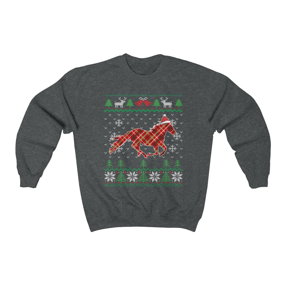 Horse Santa Claus Ugly Christmas Sweatshirt, Plaid Equestrian Shirt, Funny Horse Lover Gift, Horseback Riding & Farmer Unisex Sweatshirt