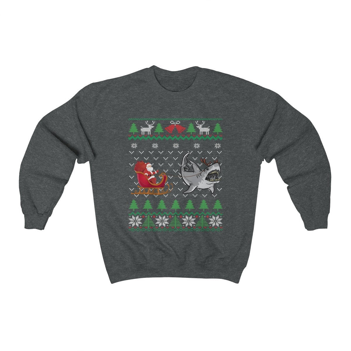 Great White Shark Pulling Santa's Sleigh | Funny Shark Themed Ugly Christmas Sweatshirt | Shark Lover Gift | Christmas Shark Shirt
