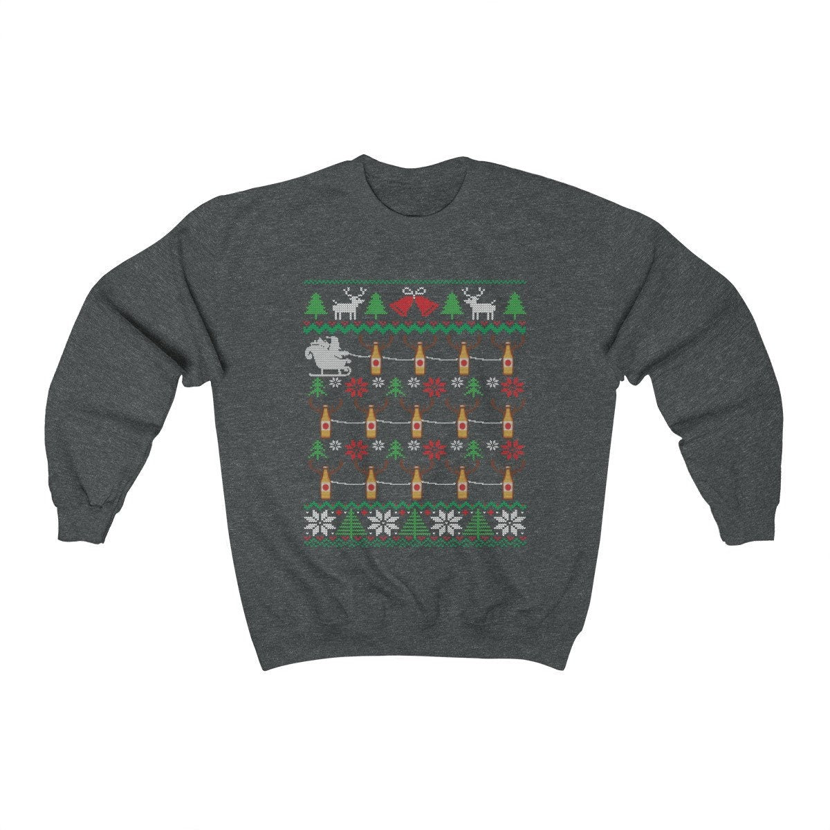 Beer Reindeer Pulling Santa Sleigh | Funny Beer Drinker Ugly Christmas Sweatshirt | Craft Beer Lover Gift | Christmas Brewing Shirt