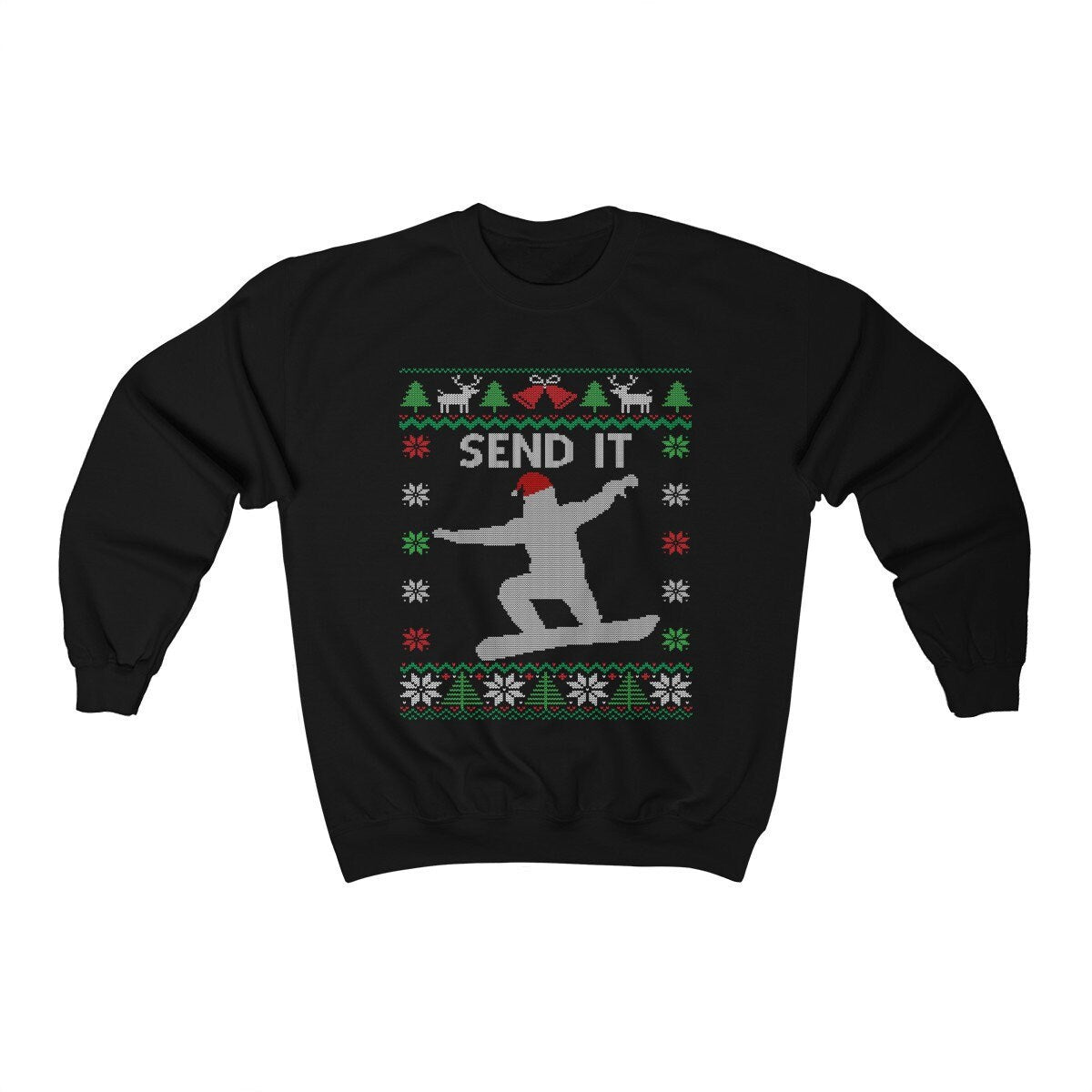 Send It Snowboard Ugly Christmas Sweatshirt | Funny Snowboarder Gift | Holiday Snowboarding Shirt | Boarding Santa