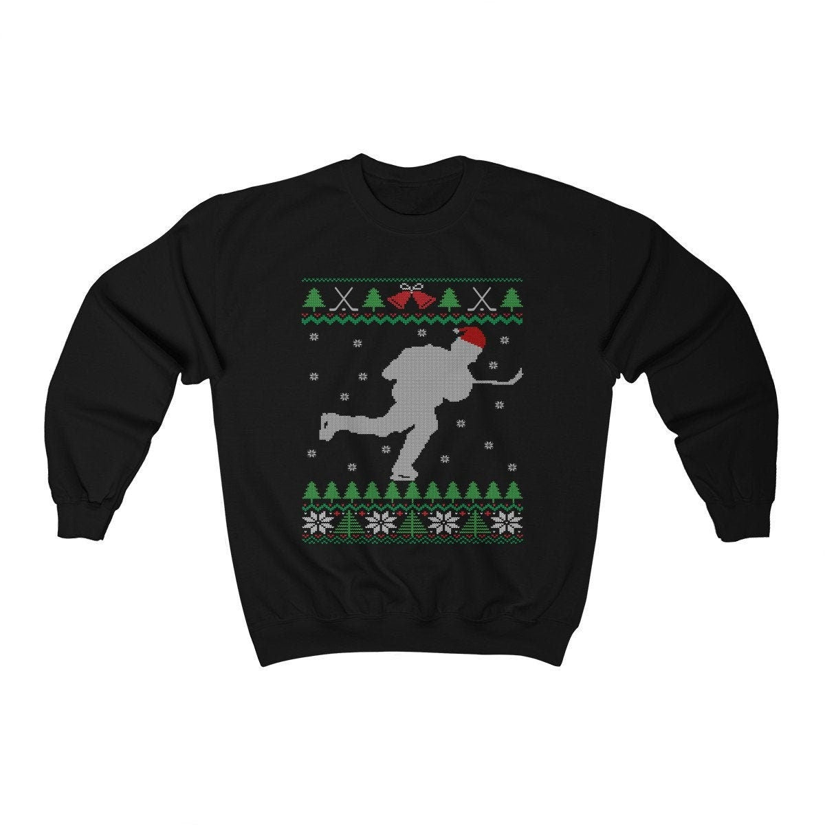 Ice Hockey Player Santa Hat Ugly Christmas Sweatshirt | Funny Hockey Fan Shirt | Hockey Lover Gift | Hockey Team & Coach