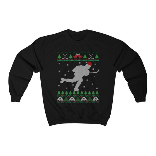 Ice Hockey Player Santa Hat Ugly Christmas Sweatshirt | Funny Hockey Fan Shirt | Hockey Lover Gift | Hockey Team & Coach