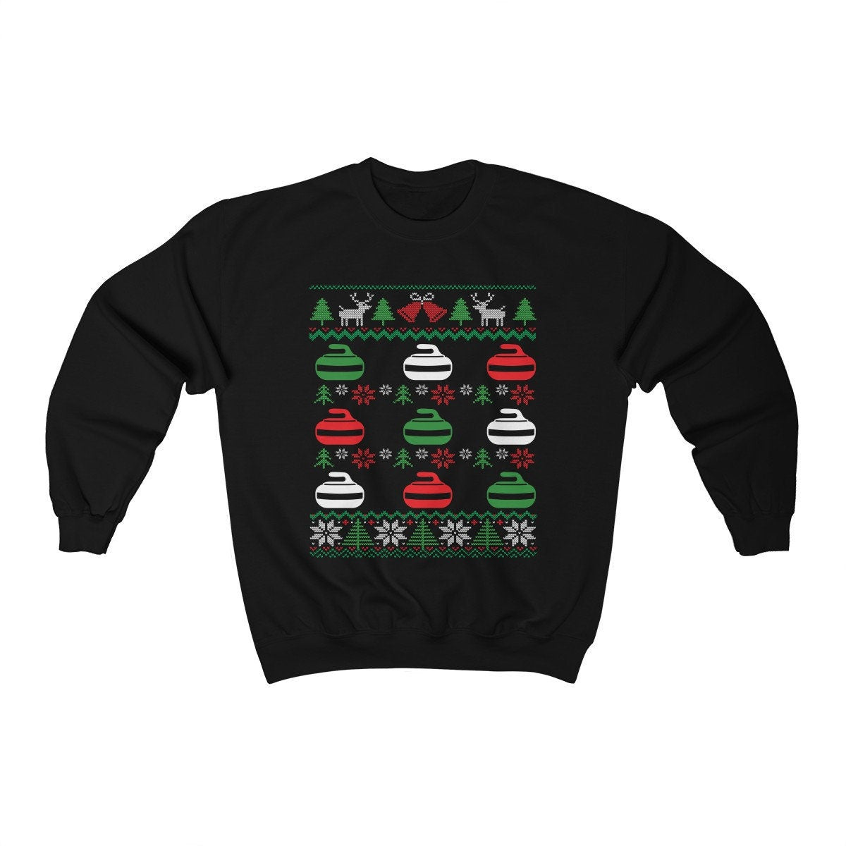 Curling Ugly Christmas Sweatshirt | Red White Green Curling Stones | Funny Curler Gift | Curling Team Shirt