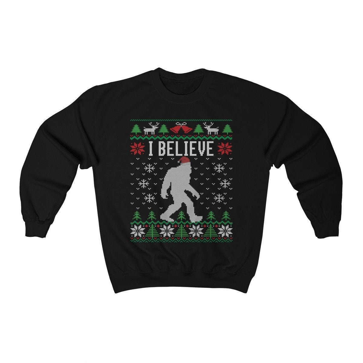 Funny Ugly Christmas Sweatshirt For Paranormal Believer Santa Hat Sasquatch Shirt Bigfoot Sweatshirt Xmas Gift Present Unisex H