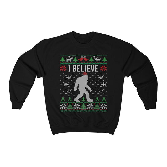 Funny Ugly Christmas Sweatshirt For Paranormal Believer Santa Hat Sasquatch Shirt Bigfoot Sweatshirt Xmas Gift Present Unisex H