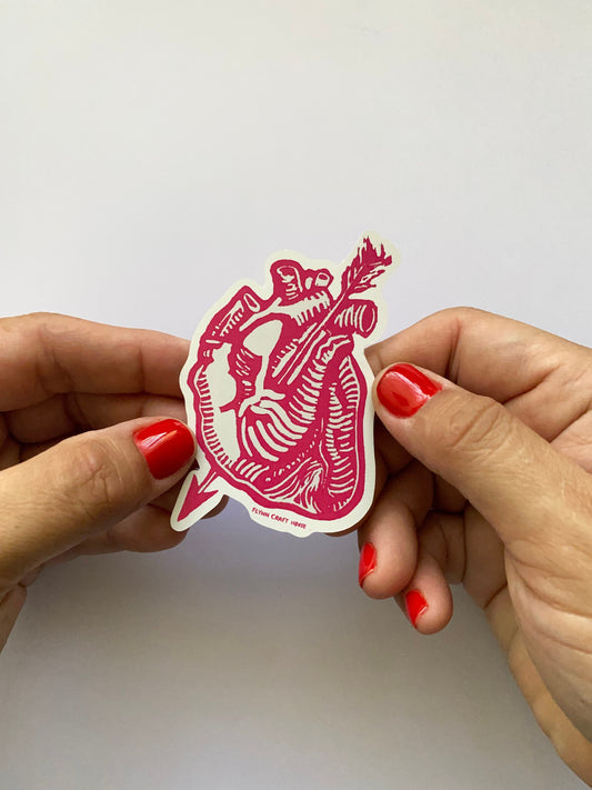 El Corazon | 3" Glossy Vinyl Sticker Decal | Waterproof Weatherproof | Latinx Heart Love Loteria Blockprint