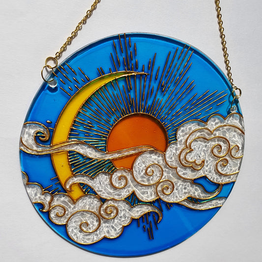 Stained glass Sun Moon Cloud Suncatcher for window hangings
