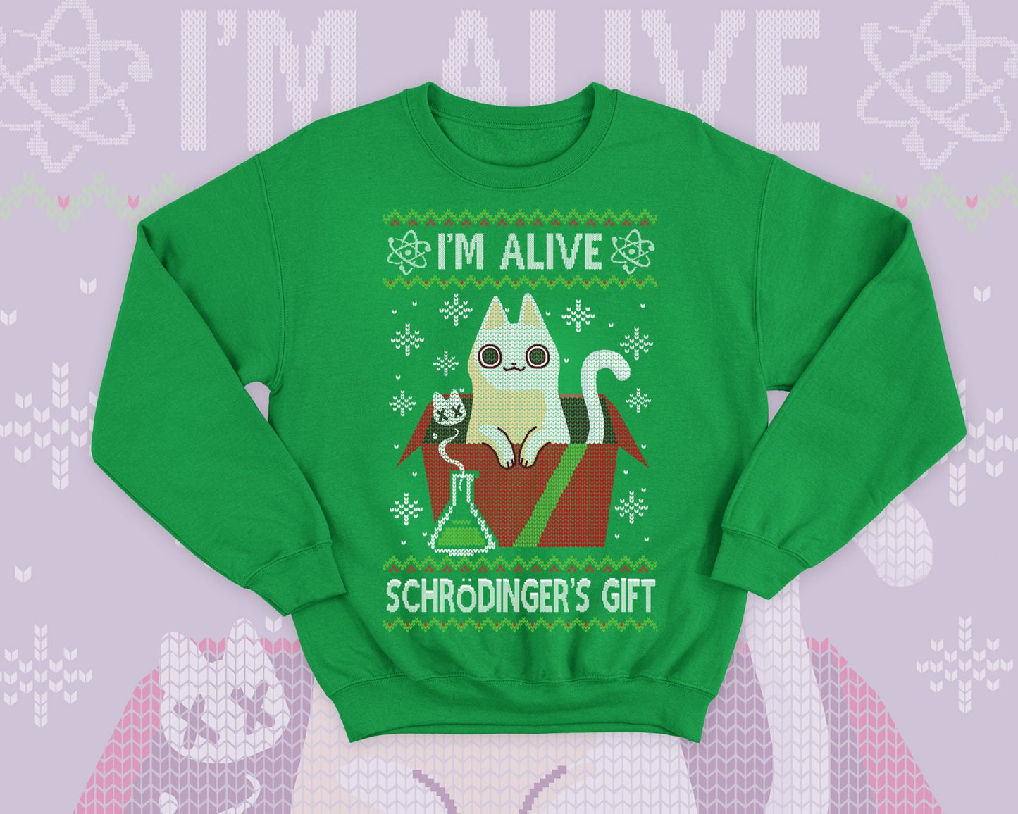 Schrödinger's cat Ugly Christmas - Cute kitty gift - science physics sweatshirt