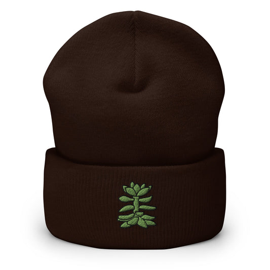 Succulent Cactus Plant Embroidered Beanie, Handmade Cuffed Knit Unisex Slouchy Adult Winter Hat Cap Gift
