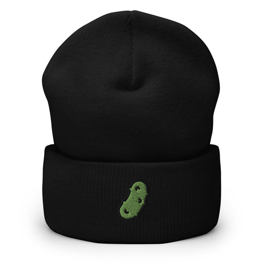 Dill Pickle Embroidered Beanie, Handmade Cuffed Knit Unisex Slouchy Adult Winter Hat Cap Gift
