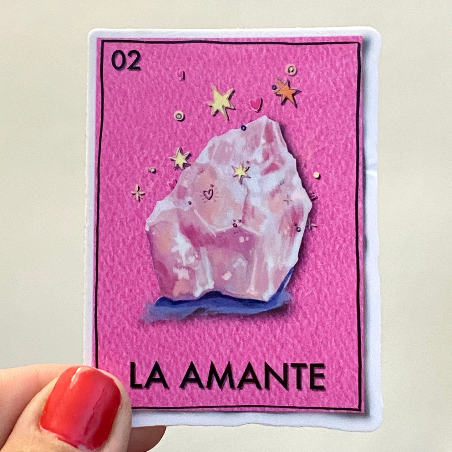 Rose Quartz Gems | 3" Glossy Vinyl Sticker Decal | Waterproof Weatherproof | Loteria The Lover La Amante Gemstones