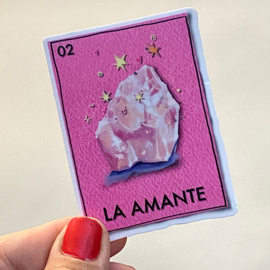 Rose Quartz Gems | 3" Glossy Vinyl Sticker Decal | Waterproof Weatherproof | Loteria The Lover La Amante Gemstones