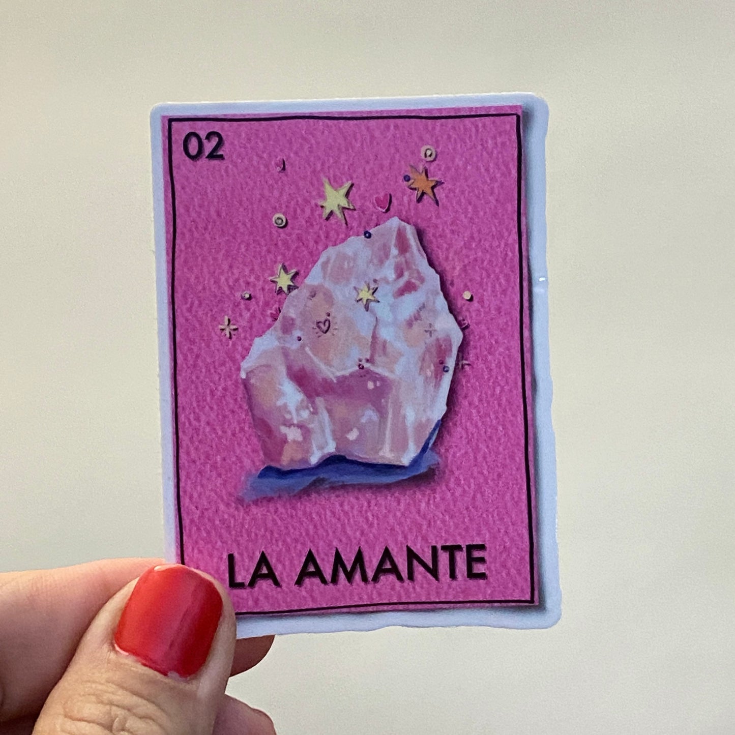 Rose Quartz Gems | 3" Glossy Vinyl Sticker Decal | Waterproof Weatherproof | Loteria The Lover La Amante Gemstones