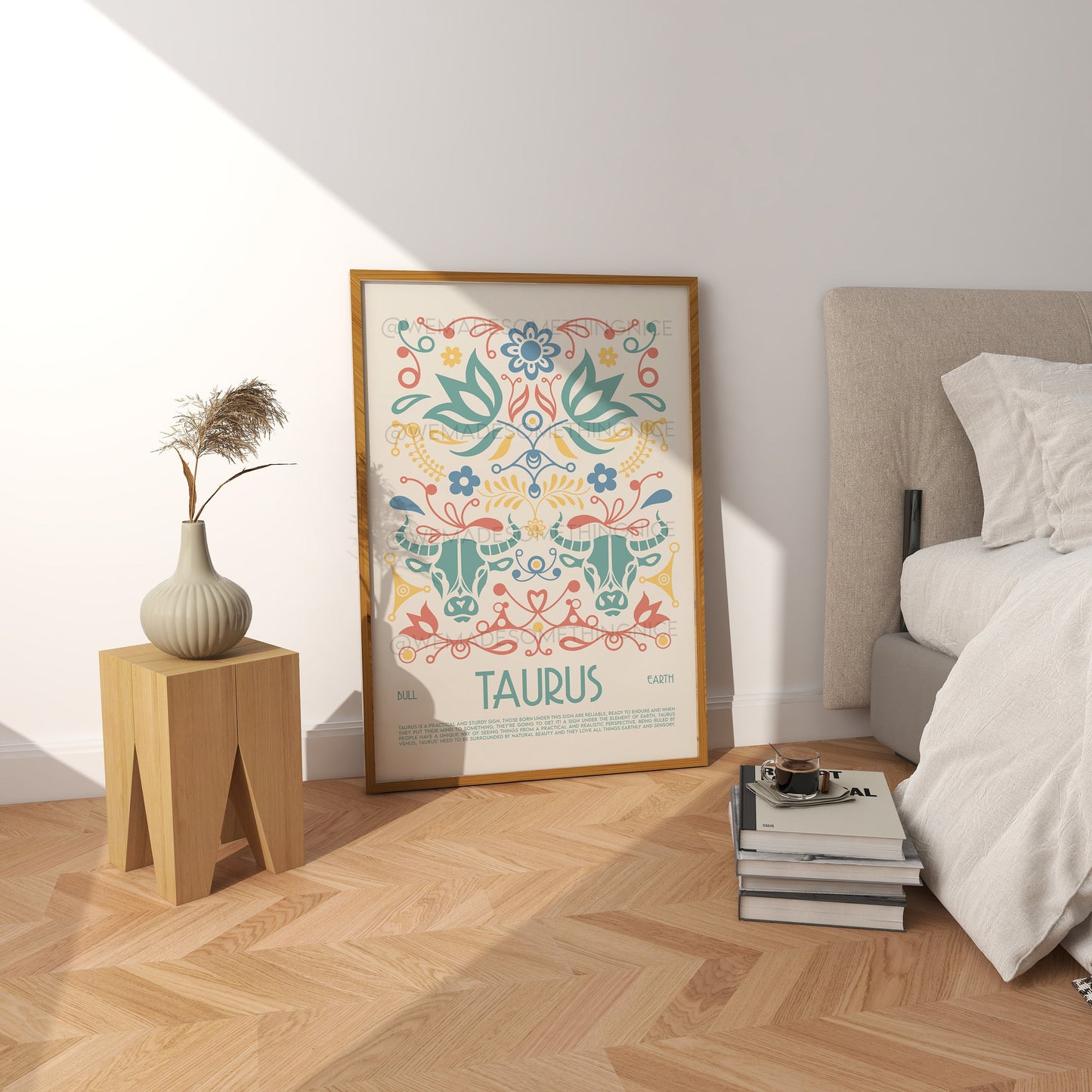 Taurus Poster, Horoscope Print, Astrological Wall Art, Tarot, Exhibition Poster, Zodiac Poster, Birthday Present, Boho, Housewarming