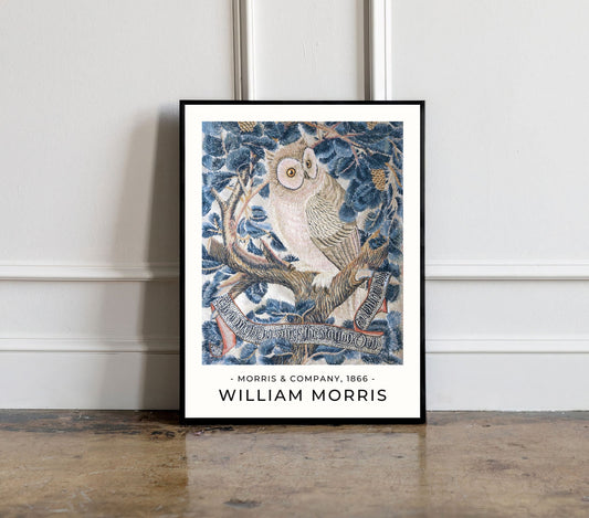 William Morris Owl Poster, William Morris Print, William Morris Blue Art, Vintage Poster, Morris exhibition poster, Morris exhibition print