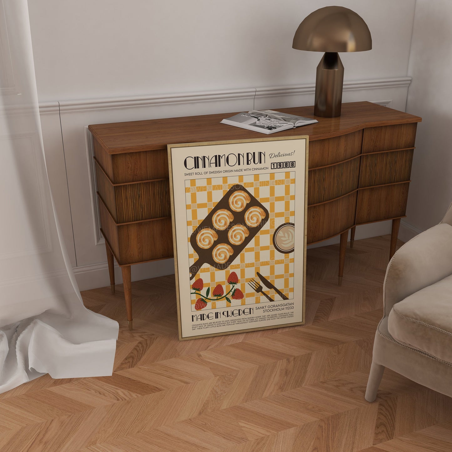 Retro Cinnamon Bun Poster, Kitchen Poster, Kitchen Print, Food Print, Modern Kitchen Decor, Retro Poster, Pop Art, Kitchen Art, Croissant