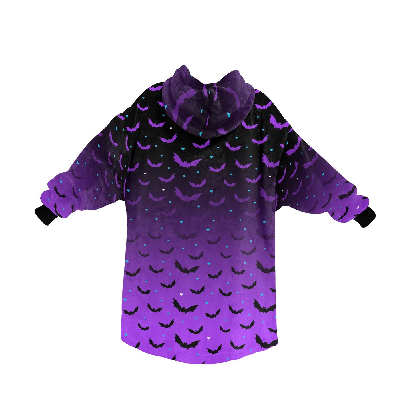Purple Ombre Bat Spooky Halloween Theme Blanket Hooded Jumper Hoodie Winter Oversized Kids Adults