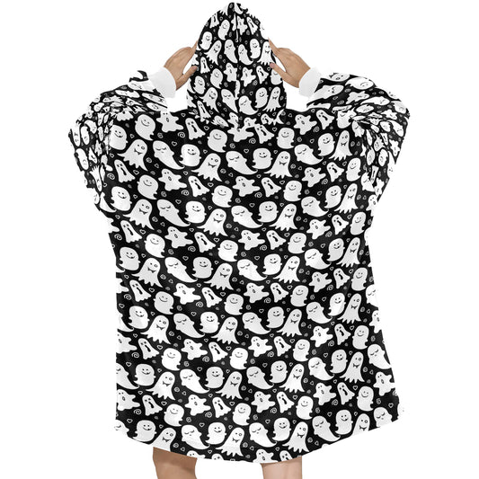 Ghosts Spooky Halloween Theme Blanket Hooded Jumper Hoodie Winter Oversized Kids Adults