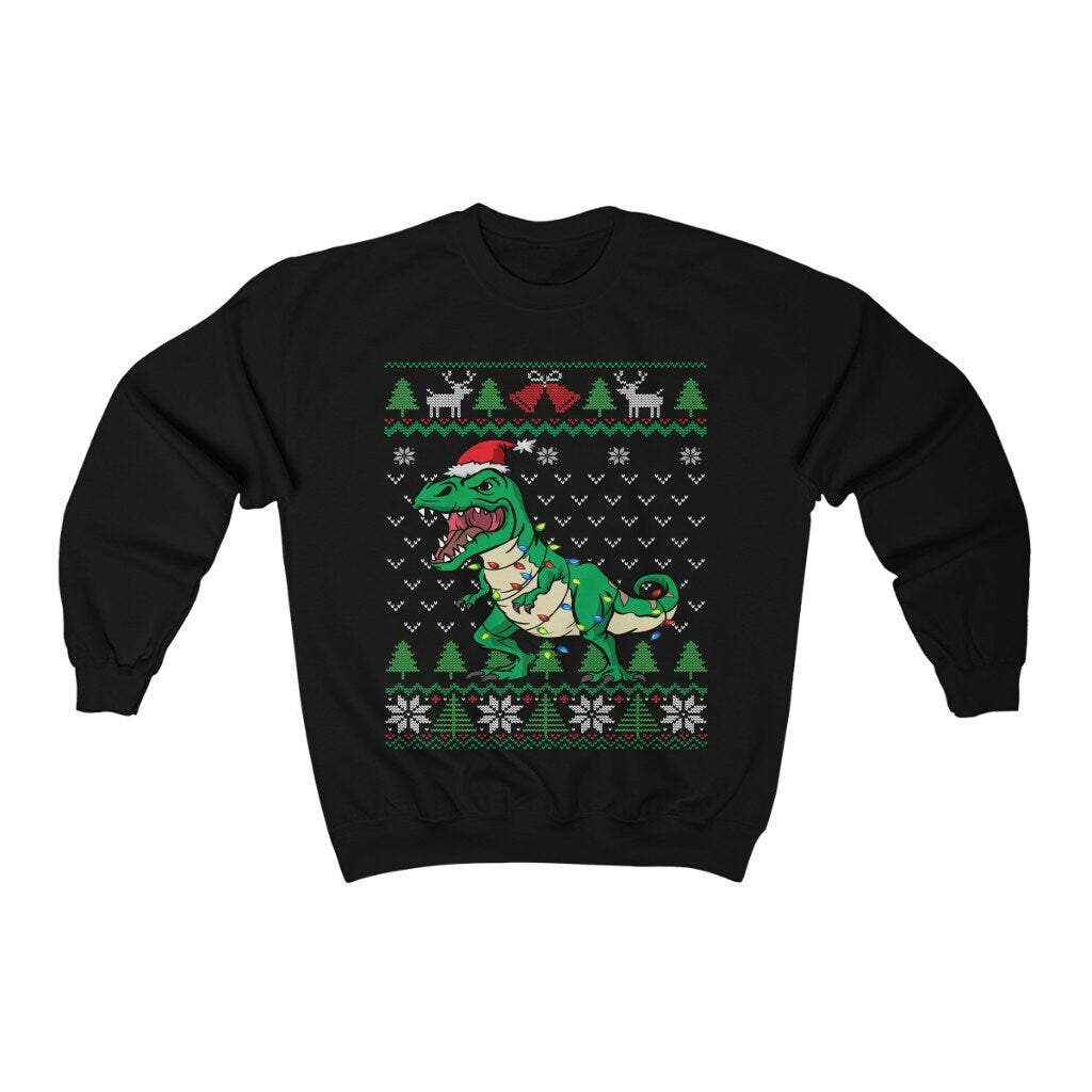 Dinosaur Christmas Sweatshirt, Ugly Christmas Party Santa T-rex Shirt, Funny Tyrannosaurus Rex Xmas Gift Heavy Blend Crewneck Sweatshirt