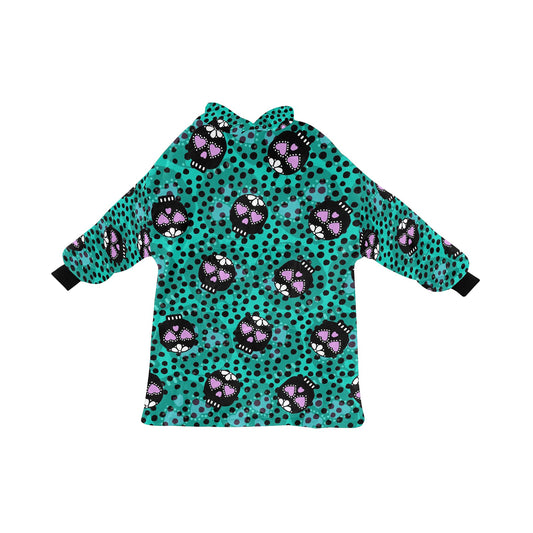 Green Sugar Skull Spooky Halloween Theme Blanket Hooded Jumper Hoodie Winter Oversized Kids Adults