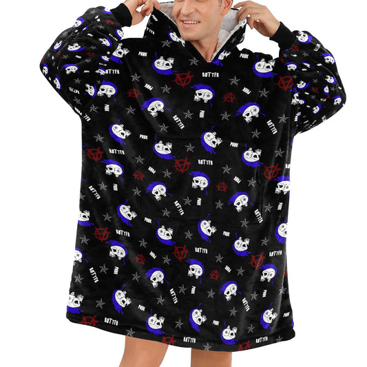 Punk Rotter Mohican Skull Cosy Blanket Hooded Jumper Hoodie Winter Oversized Kids Adults