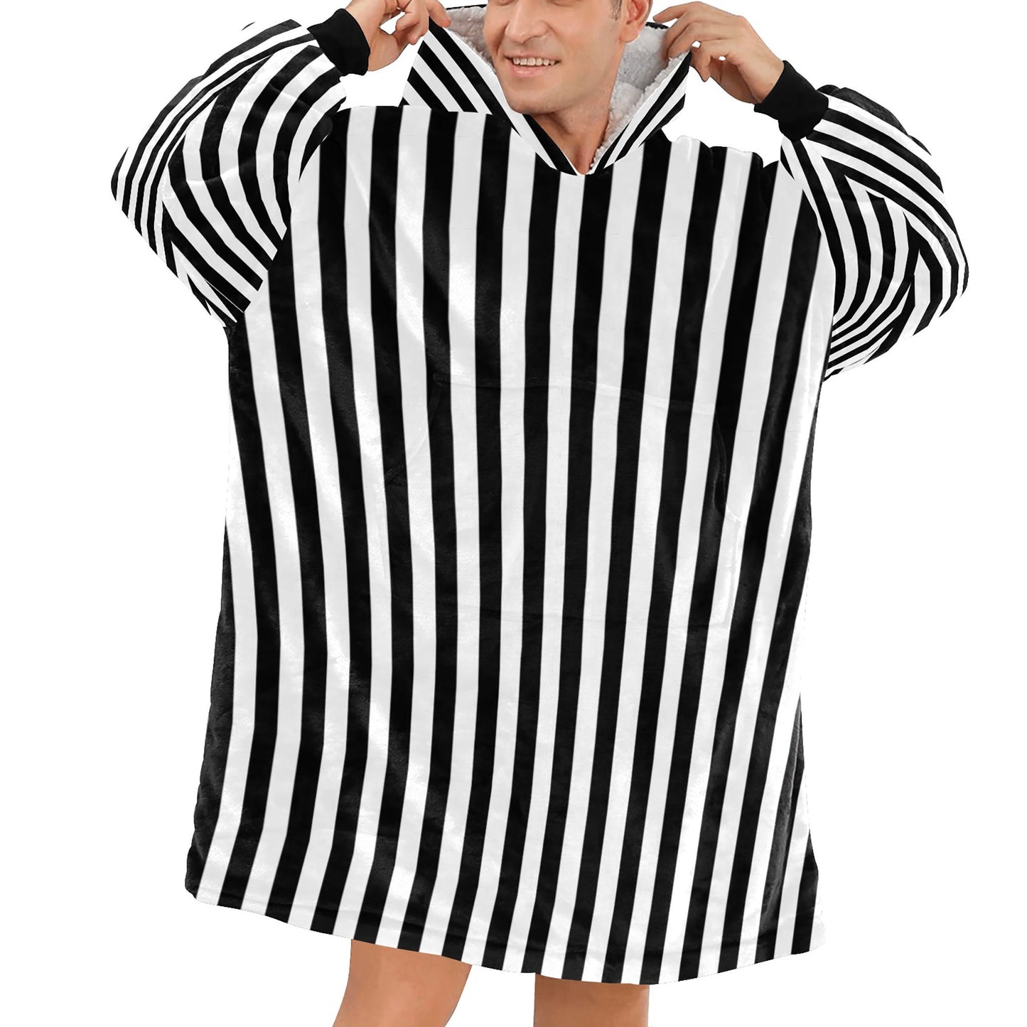 Black & White Striped Spooky Halloween Theme Blanket Hooded Jumper Hoodie Winter Oversized Kids Adults