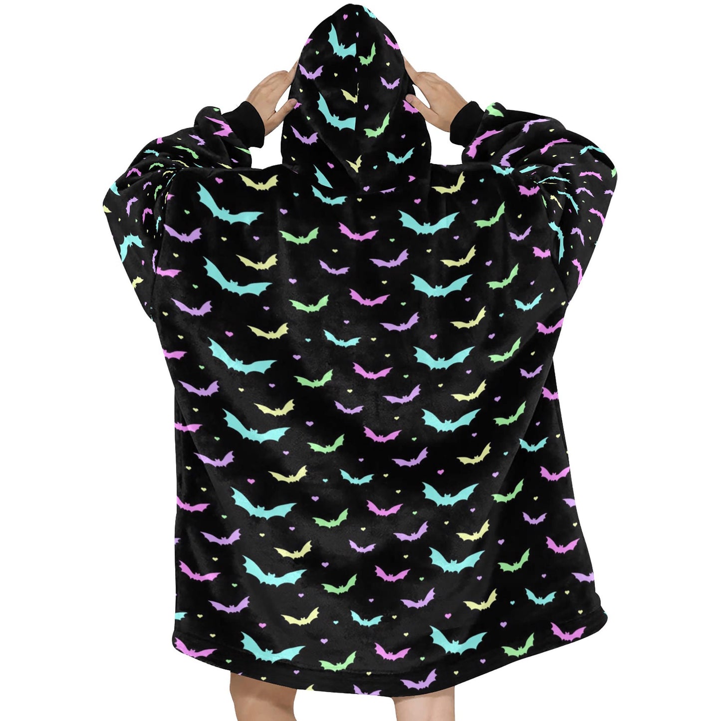 Pastel Goth Bats Spooky Halloween Theme Blanket Hooded Jumper Hoodie Winter Oversized Kids Adults
