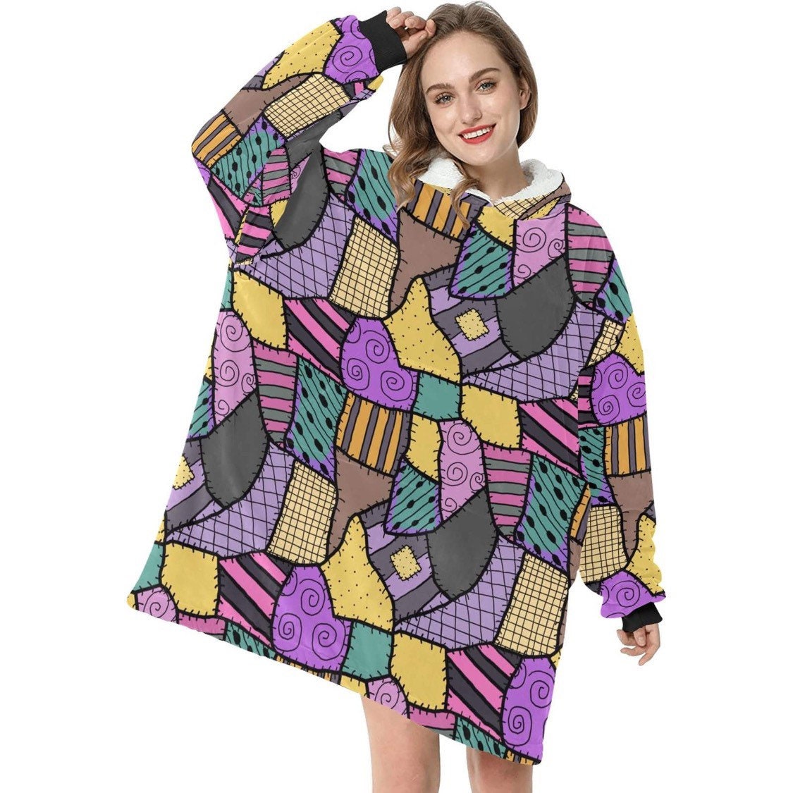 Sally Stitches Patchwork Theme Blanket Hooded Unisex Jumper Hoodie Winter Oversized Kids Adults Gift