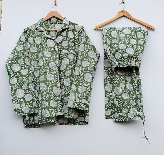 Indian PJ Set,100% Cotton Block Print Pajama Set, Night Wear, Bridesmaid Pajama Set, Womens pajamas Set Cotton Pants Shirt sets,Summer Dress