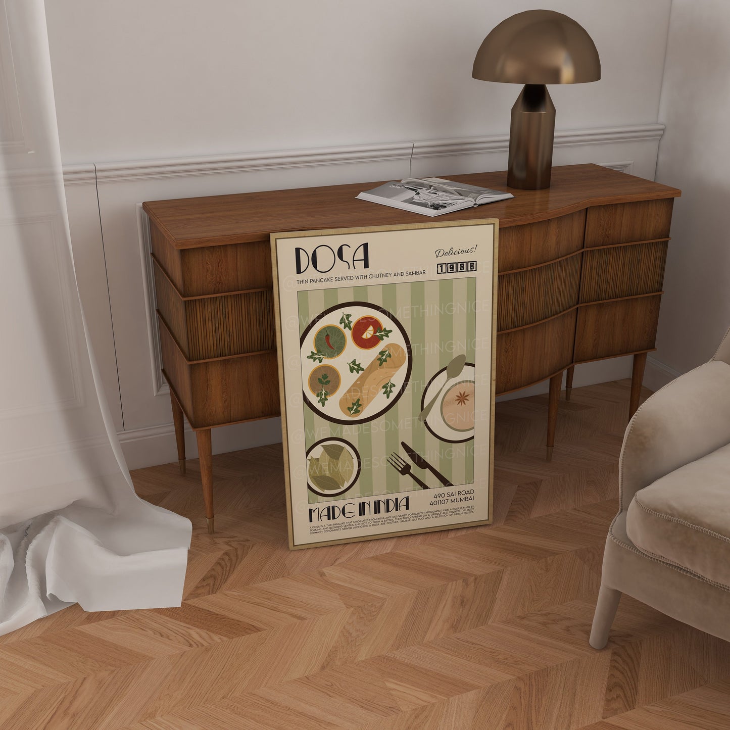 Dosa Poster, Food Print, Modern Kitchen Decor, Travel Poster, Kitchen Poster, Exhibition Poster, Retro Wall Art, India Print