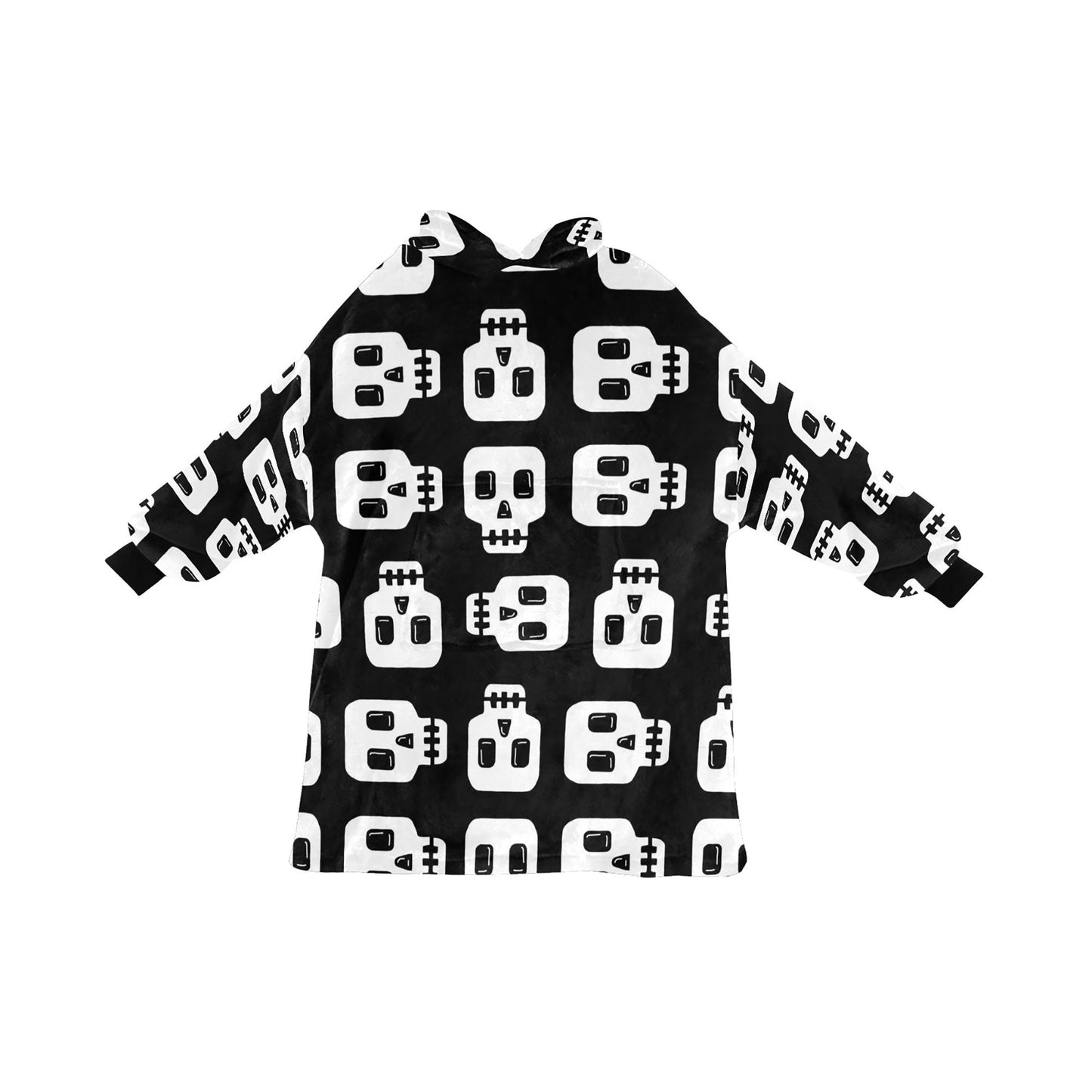 Black White Skulls Spooky Halloween Theme Blanket Hooded Jumper Hoodie Winter Oversized Kids Adults