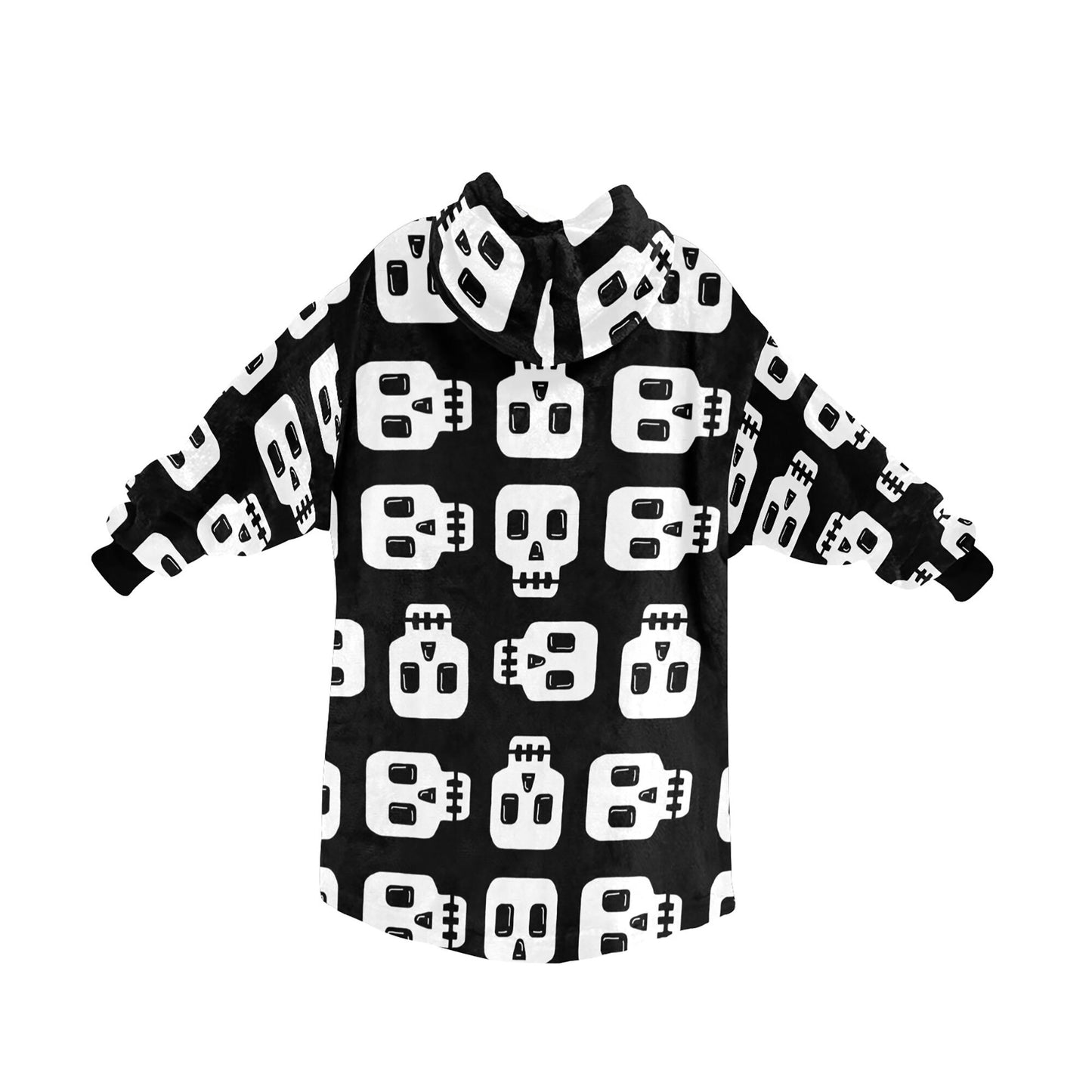 Black White Skulls Spooky Halloween Theme Blanket Hooded Jumper Hoodie Winter Oversized Kids Adults