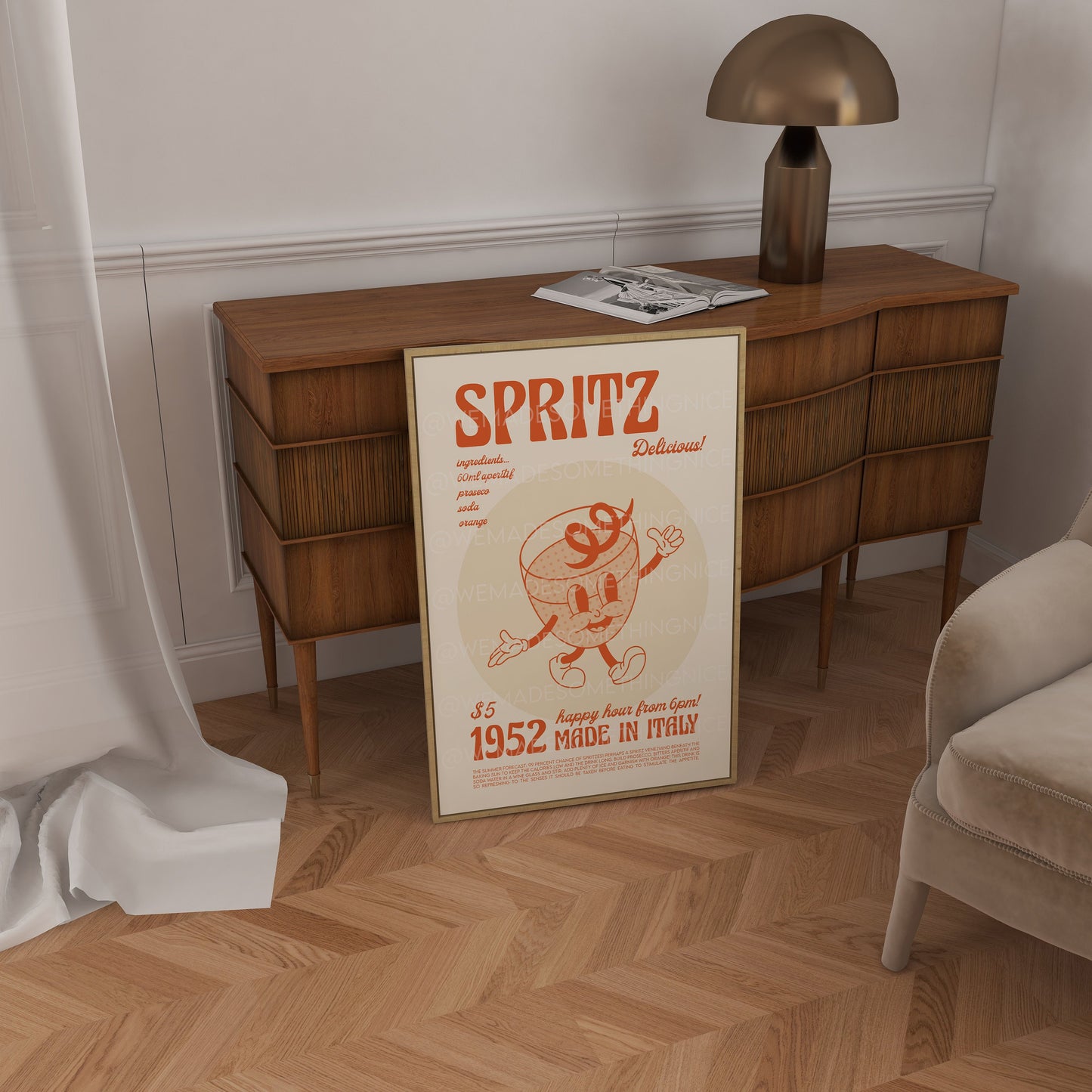 Spritz Cocktail Poster, Kitchen Art, Kitchen Poster, Kitchen Print, Retro Print, Kitchen Decor, Cocktail Print, Birthday, Housewarming