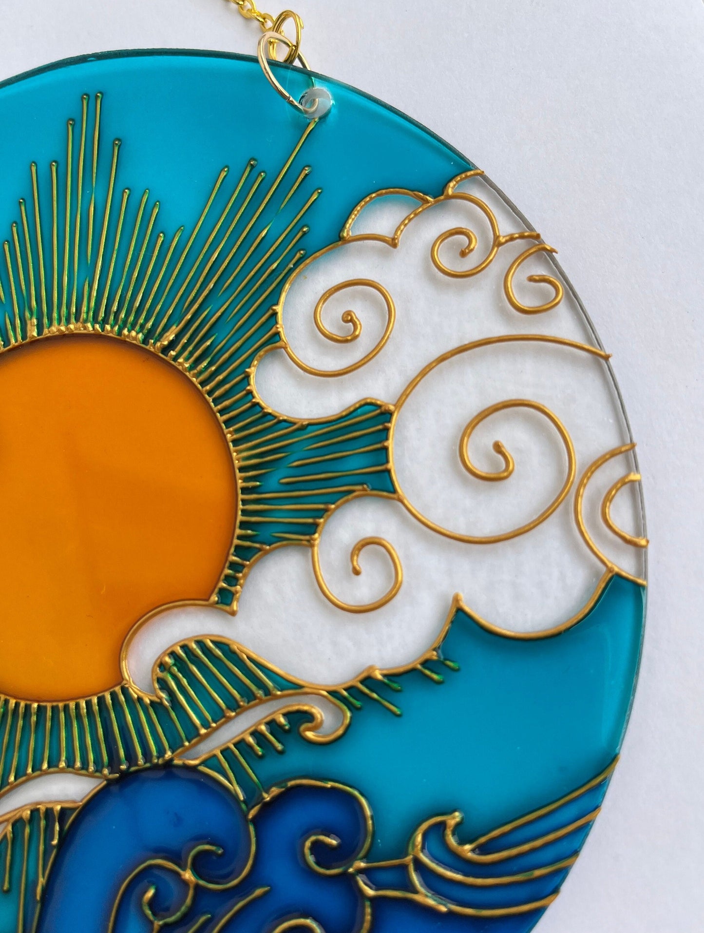 Stained glass Sun Cloud Sea Suncatcher for window hangings