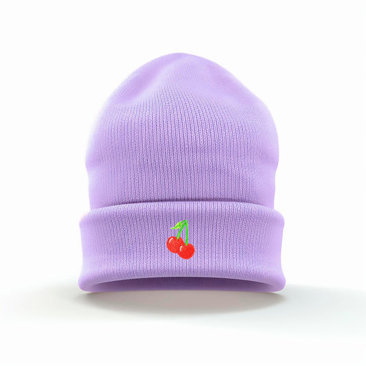 Playful Cherry Embroidered Cuffed Beanie | Soft and Warm | Whimsical | Fruits | Multiple Colors
