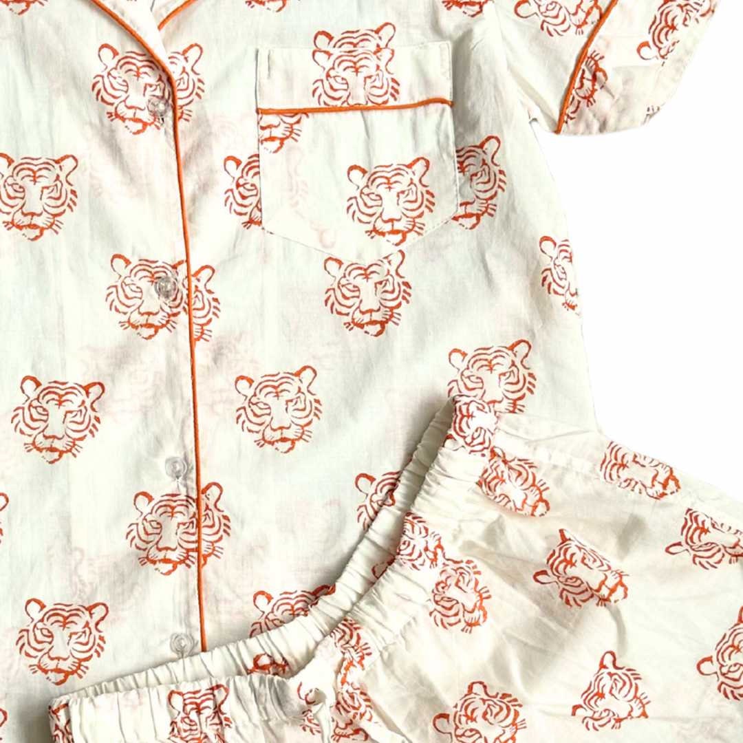 Shorts Pajama Sets - Orange Tiger Face