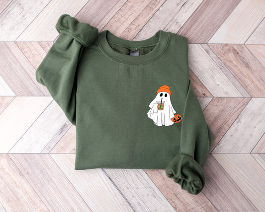 Little Ghost Ice Coffee Shirt, Ghost Sweatshirt, Halloween Tee, Cute Ghost Shirt, Little Ghost Ice Coffee Sweatshirt