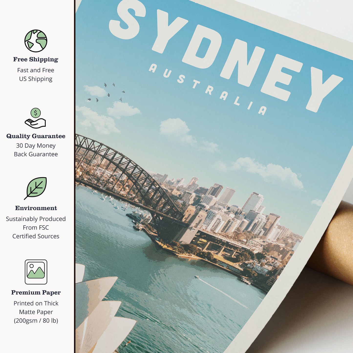 Sydney Australia Poster, Sydney Print, Sydney Opera House Wall Art, Australia Travel Poster, Harbour Bridge, Sydney Skyline Canvas