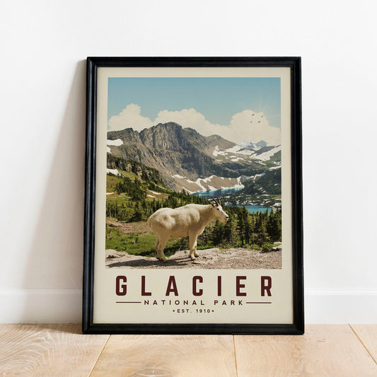 Glacier National Park Wall Art, Glacier Minimalist National Park Print | Vintage National Park Poster | National Park Gift for Camping Decor