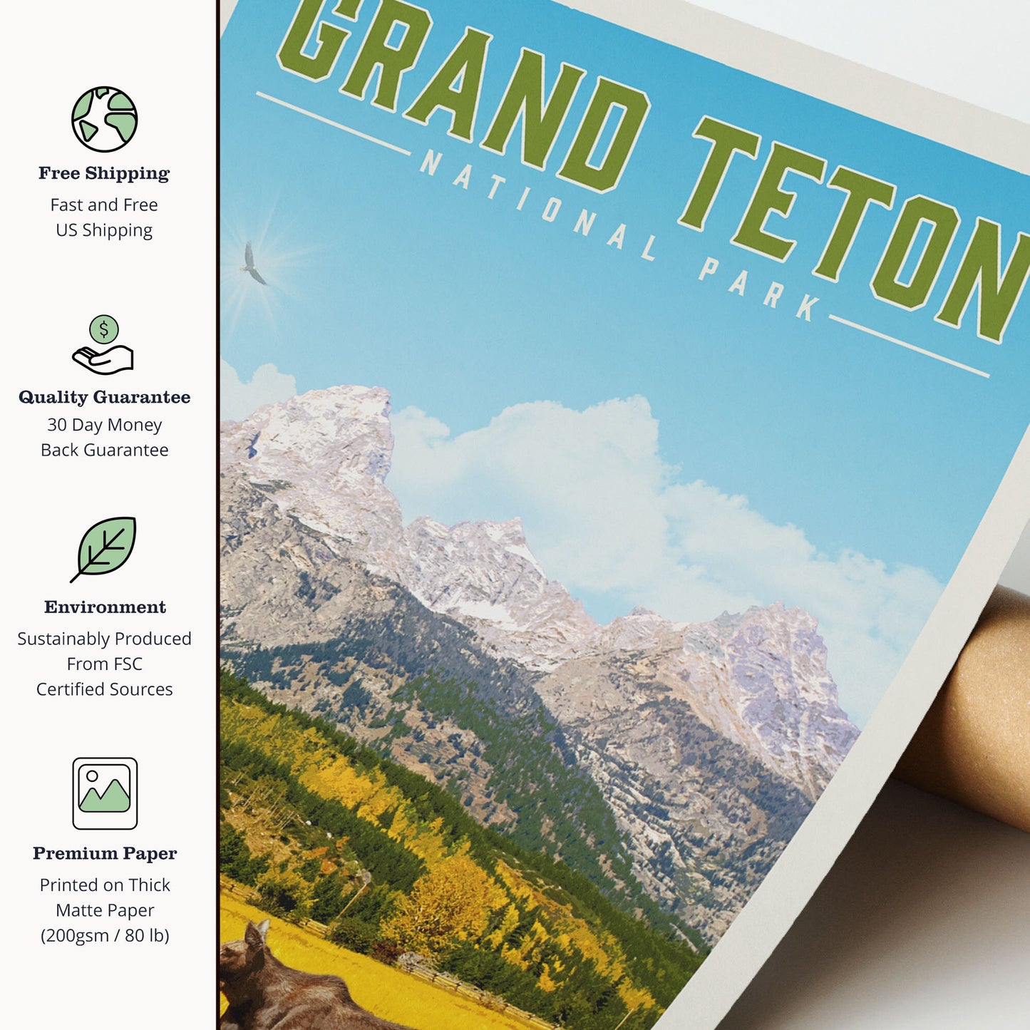 Grand Teton Wall Art, Grand Teton Print, National Park Wall Art | Vintage National Park Poster | Unique Hiking Gift for National Park Lover