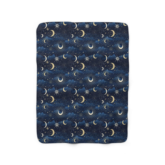 Galaxy Night Sky Sherpa Fleece Blanket, Moon and Stars Blanket, Universe Blanket, Sun and Moon Blanket, Stargazer Fan Gift Blanket