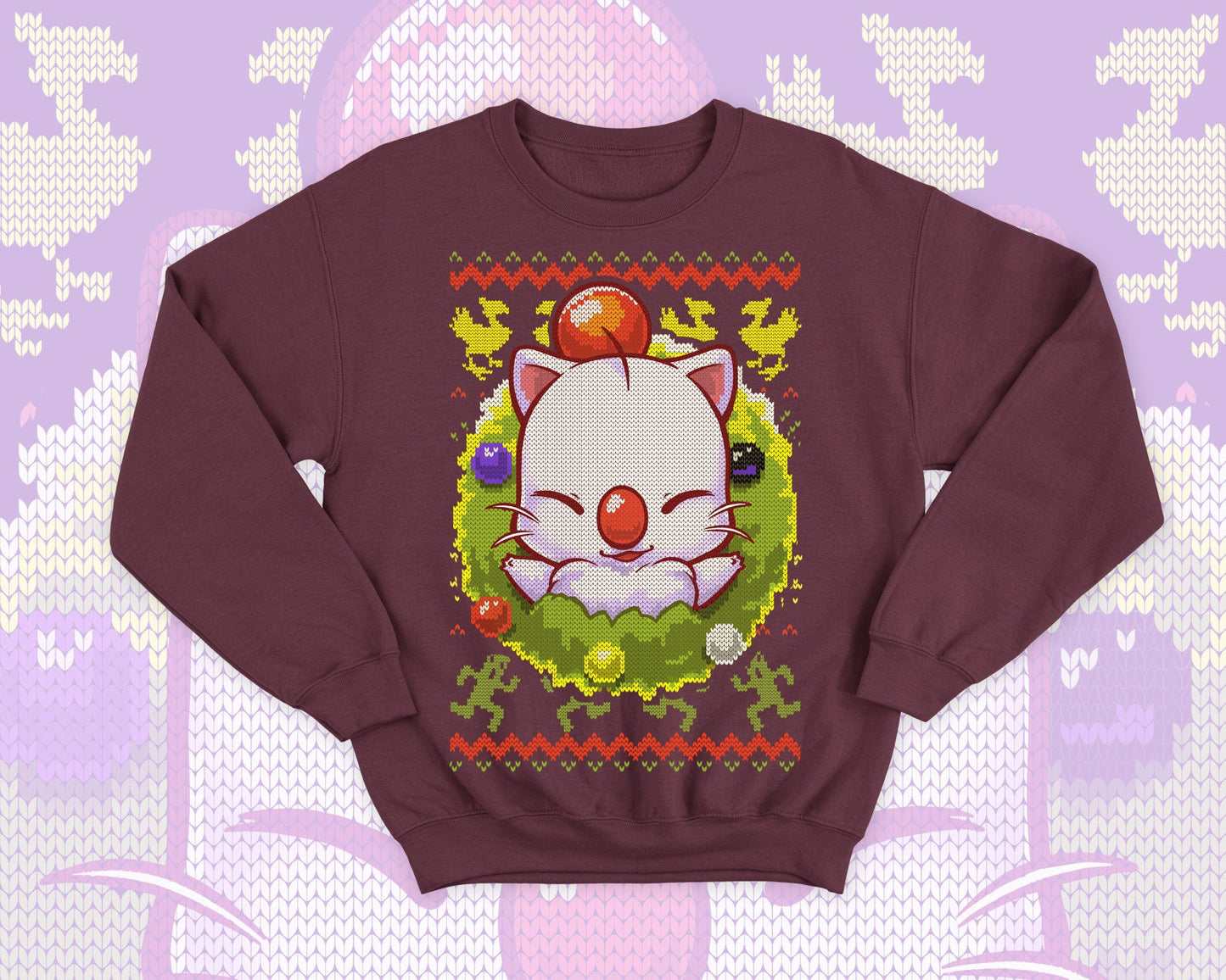 Moogle Ugly Christmas - Final fantasy cute gift - Chocobo cactuar winter sweatshirt
