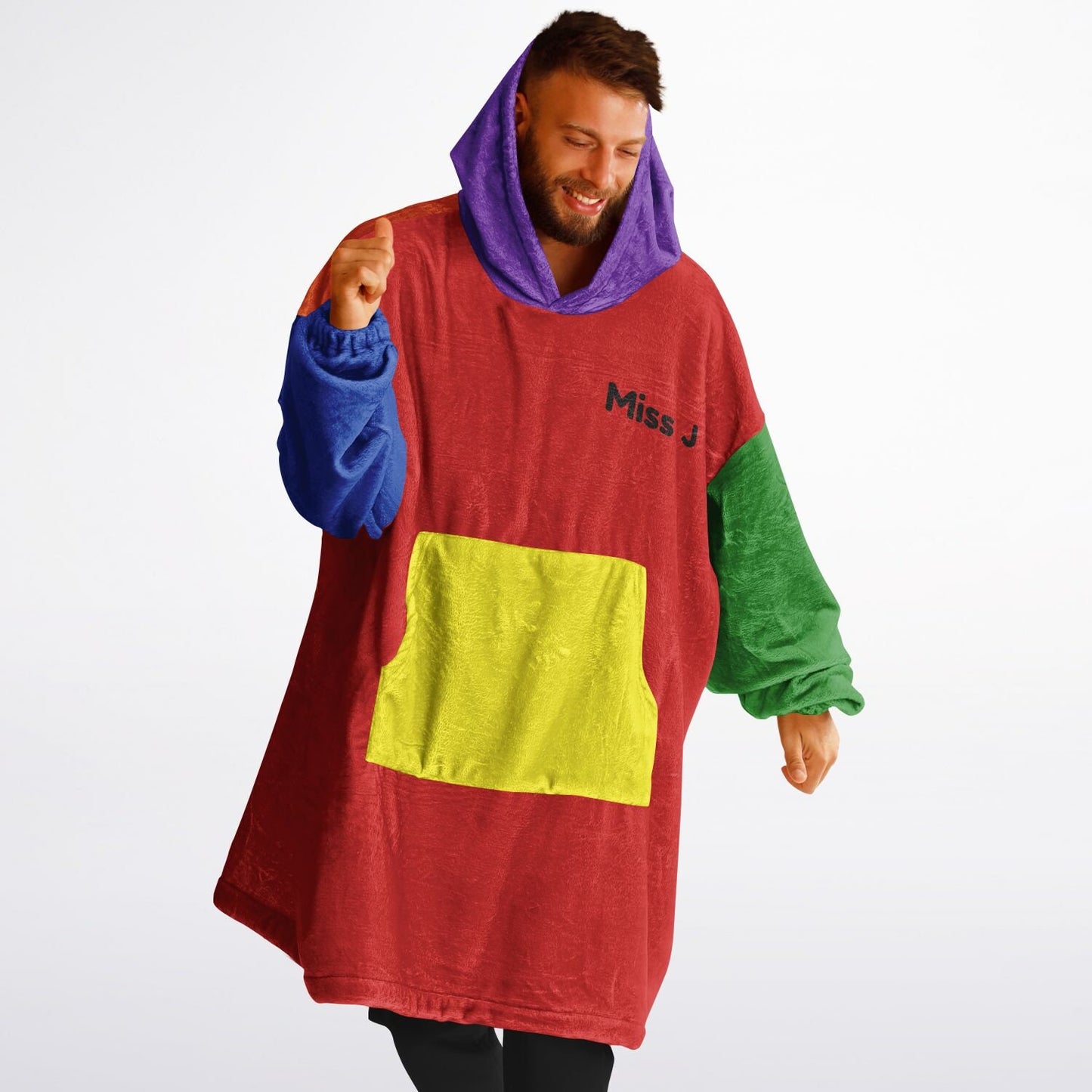 Customized 80's Retro Color Block Snuggle Hoodie or Blanket Hoodie, Wearable Blankets for Keeping Warm In Winter, Snuggle Hoodie Blanket