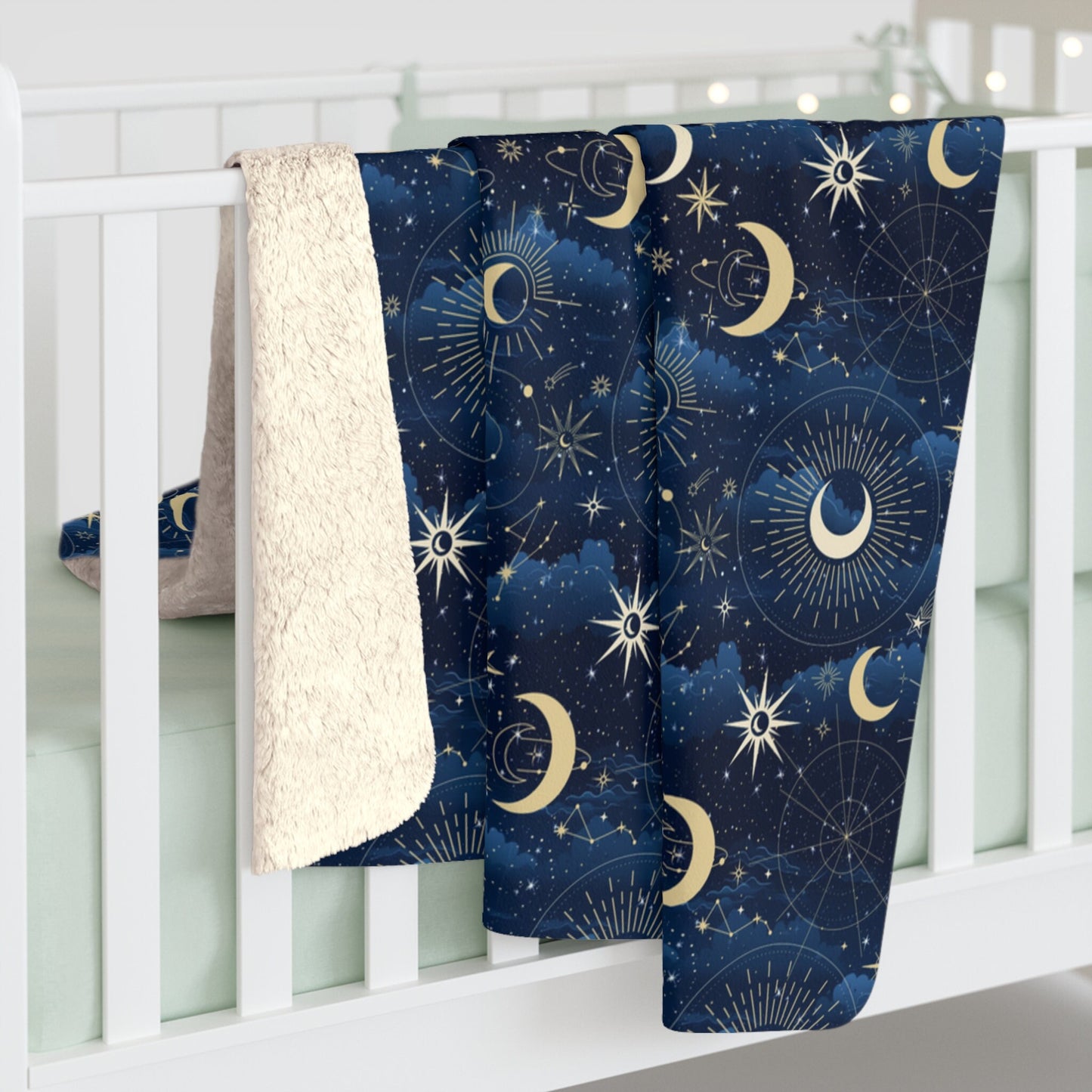 Galaxy Night Sky Sherpa Fleece Blanket, Moon and Stars Blanket, Universe Blanket, Sun and Moon Blanket, Stargazer Fan Gift Blanket
