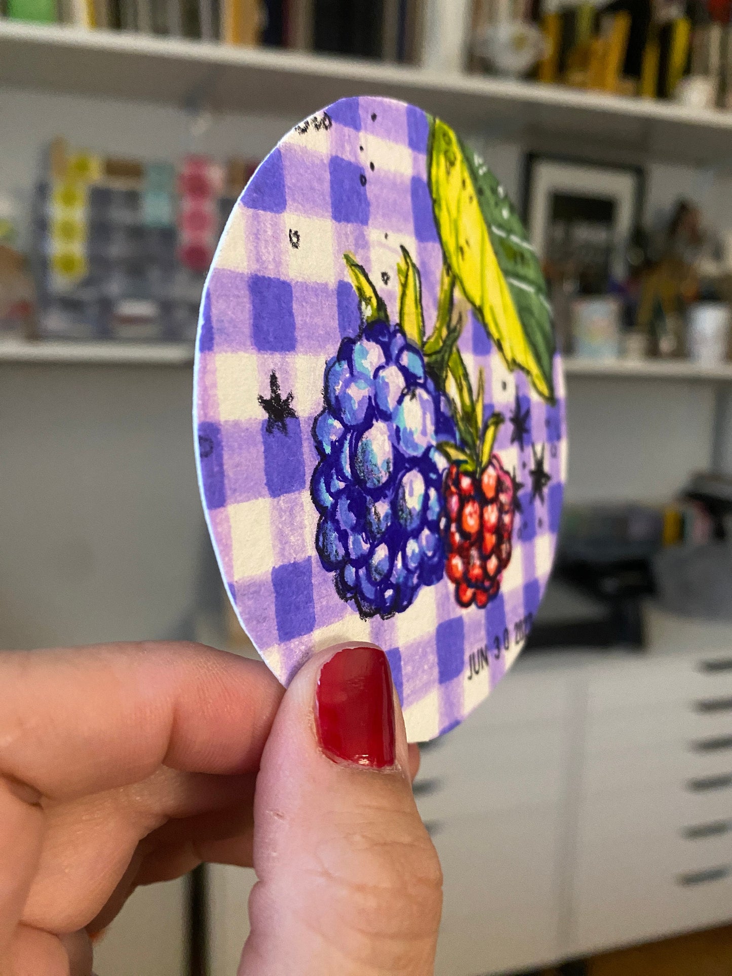Summer Berries Original Mixed Media Drawing | Round Marker Drawing on Paper