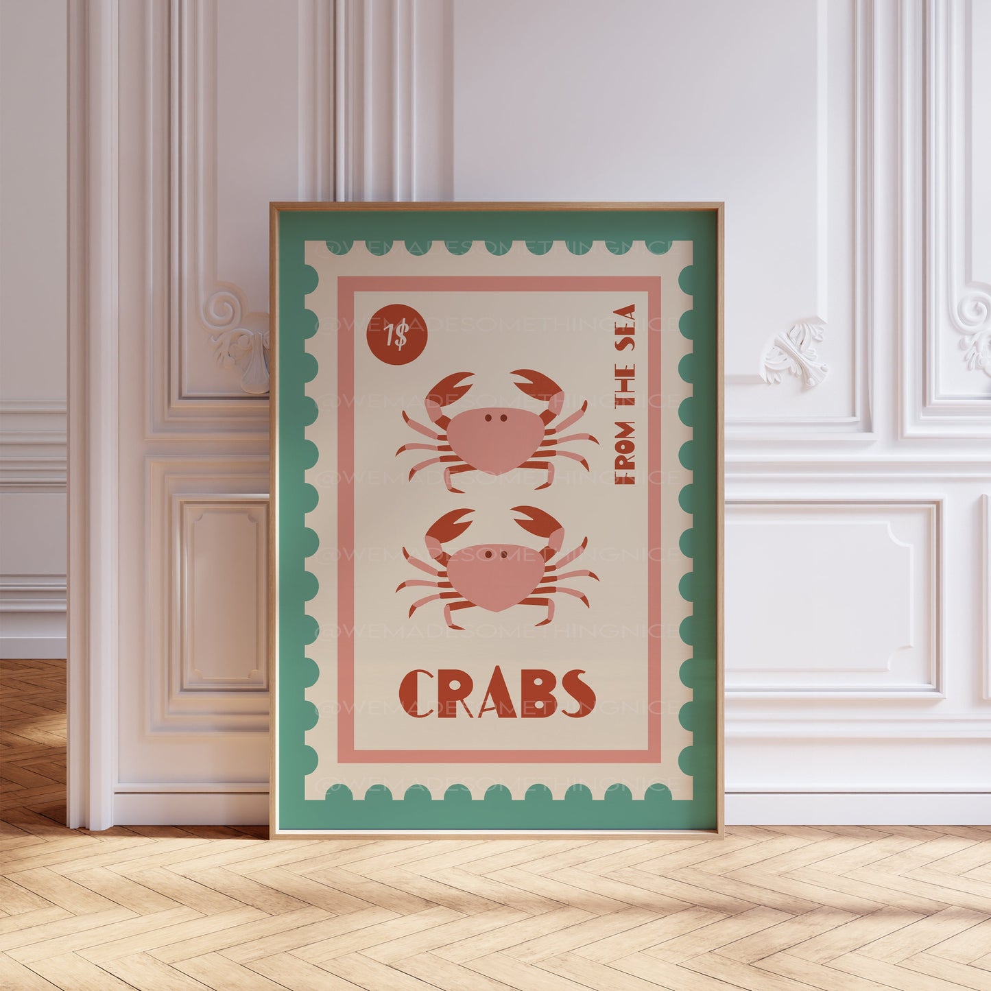 Crab Print, Coastal Wall Art, Coastal Print, Kitchen Art, Vintage Food Print, Coastal Art, Food Art,Trendy Wall Art, Bathroom Print